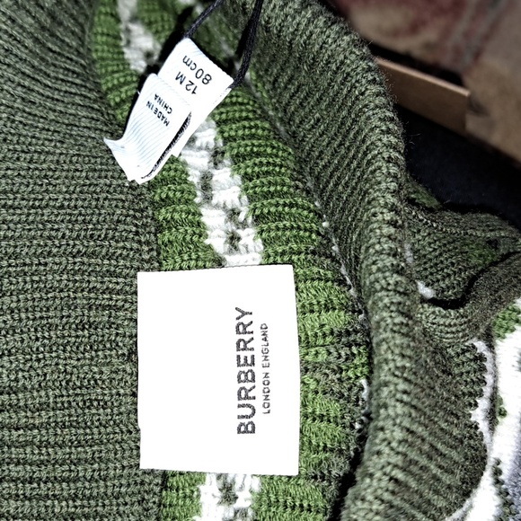 BURBERRY Tomliegh Fair Isle Wool & Cashmere Joggers Pants Baby 12 mon Moss Green - Picture 4 of 6